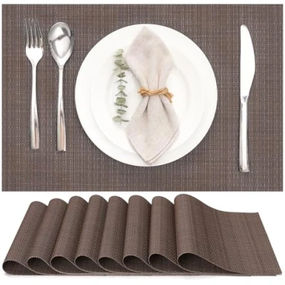 Image of Myir JUN Table Mats Set of 8, Place Placemats Washable Non slip Heat Insulation Woven Vinyl for Kitchen Dinning Restaurant 18&quot;X12&quot; (Coffee)