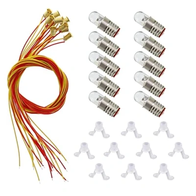 Image of Evemodel E505WT 10 sets Bright White LED Screw Bulb and Stand Base E5 E5.5 12V 14V Spur H0/N Scale for railway layout