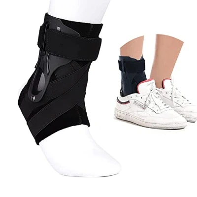 Image of Chlffua Ankle Support Brace with Side Stabilizers and Cross Auxiliary Fixing Belt Strength Protection for Sports Injury Recovery Sprain, Arthritis, Strain, Fatigue, Foot Pain Relief 1 Piece (S)
