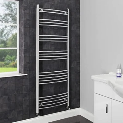 Image of Dual Fuel Heated Towel Rail Chrome Designer Curved Thermostat Electric 1600x600
