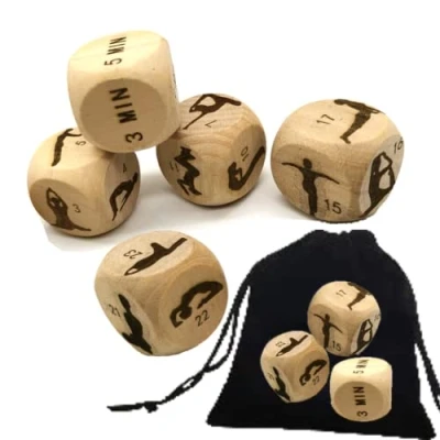 Image of DenYouT 5 Pcs Romantic Wooden Fun Couple Dice Yoga Exercise Bedroom Game Dice/Unique Full Body Fitness Decision Dice+Velvet bag Novelty Kits
