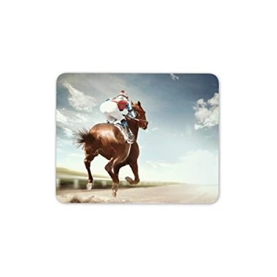 Image of Destination Vinyl ltd Horse Racing Mouse Mat Pad Equestrian Horses Jockey Computer #13263