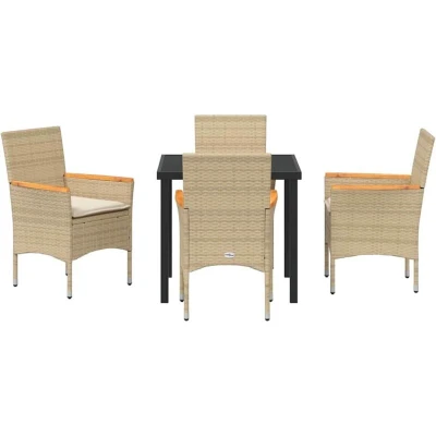 Image of vidaXL 5 Piece Garden Dining Set with Cushions Beige Poly Rattan