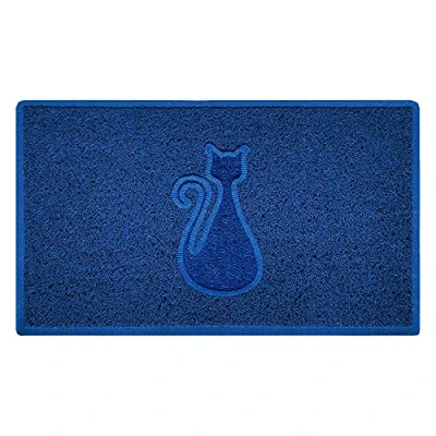 Image of Nicoman Cat Shape Litter Box Mat, Dog Food Feeding Tray Matt, Non Slip, Easy Clean, Washable(75x44cm,Medium),BLUE