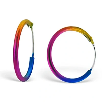 Image of The Goldmine Small 16mm Hinged Multi Coloured Sleeper Earrings 925 Sterling Silver…