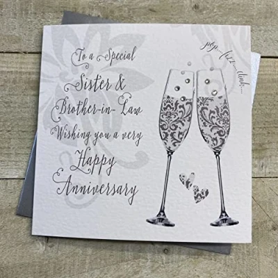 Image of Sister &amp; Brother in Law Happy Anniversary Card, Bubbles Flutes Handmade by White Cotton Cards