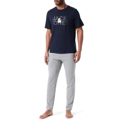 Image of JACK &amp; JONES Men&#039;s Jacula SS Tee Set T Shirt and Trousers, Navy Blazer/Pack: Pants Lgm, M