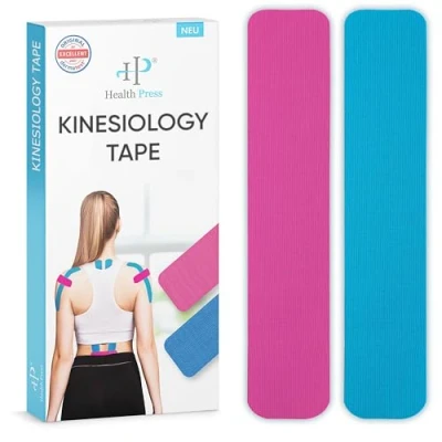Image of Health Press® Kinesiotapes 50 Kinesiology Tape Strips Precut Blue + Pink (25 cm x 5 cm) Kinesiotape Professional Physio and Sports Skin friendly Tapes Dermatest: Very Good