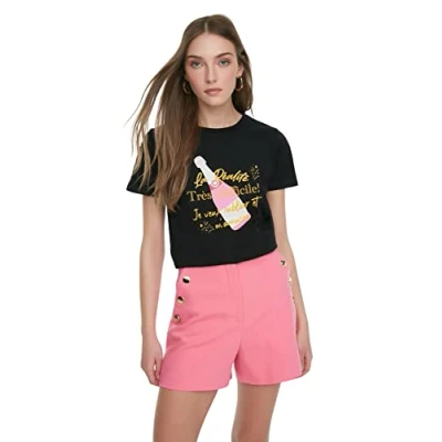 Image of Trendyol Women&#039;s Woman Fitted Standard Crew Neck Knit T Shirt, Black, M