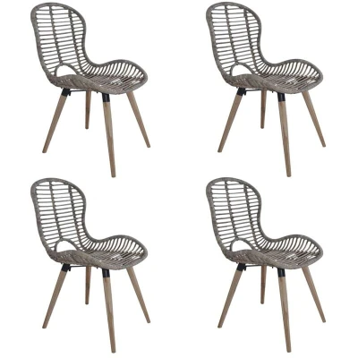 Image of vidaXL Dining Chairs 4 pcs Brown Natural Rattan