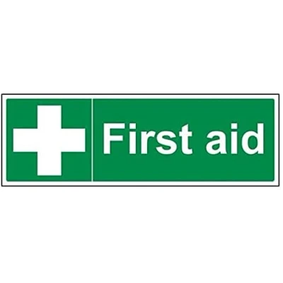 Image of V Safety,Green,31011BJ R First Aid Sign Landscape 450mm x 150mm 1mm Rigid Plastic