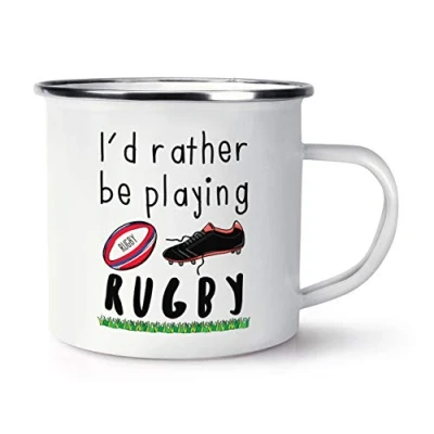 Image of I&#039;d Rather Be Playing Rugby Retro Enamel Mug Cup