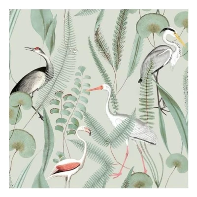 Image of Muriva Eden Kivu Birds Water Plants Wallpaper Olive Green M37404