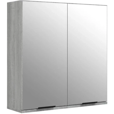 Image of vidaXL Modern Grey Sonoma Bathroom Mirror Cabinet with Ample Storage Space, Moisture Resistant Engineered Wood, 64x20x67 cm