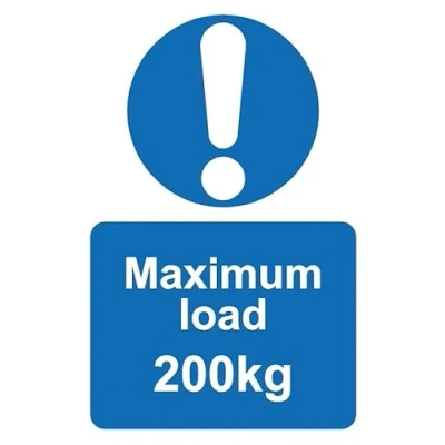 Image of Maximum load 200kg safety sign Self adhesive sticker (200mm x 150mm)