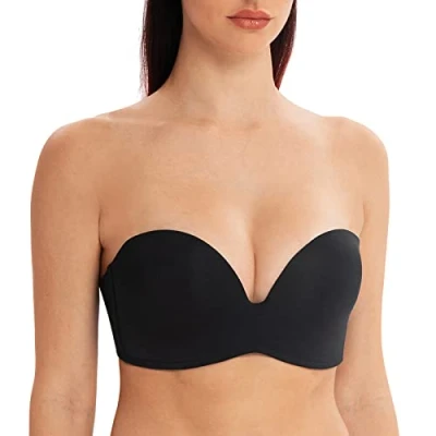 Image of MELENECA Women&#039;s Wireless Stay Put Seamless Lightly Padded Push Up Strapless Bra Black 36D