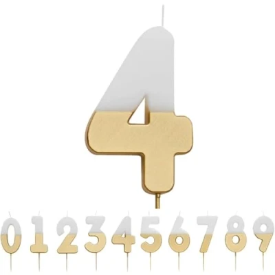 Image of Talking Tables White and Gold Number 4 Candle Premium Quality Cake Topper Decoration for Kids, Adults, 40th Birthday Party, Anniversary, Milestone, GoldCandle4,White/Gold,8 cm
