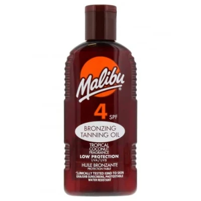 Image of Malibu Sun SPF 4 Bronzing Tanning Oil, Water Resistant, Coconut Scented, 200ml
