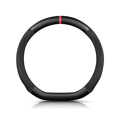 Image of Ergocar D shaped Carbon Fiber &amp; Microfiber PU Leather Steering Wheel Cover Anti slip Car Protector Summer Breathable Sweat Absorbent Sport For Diameter 38cm（15&quot;） Black Red