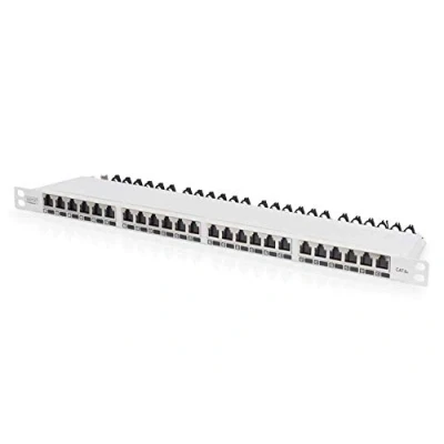 Image of DIGITUS LSA Patch Panel Cat 6A 24 Ports 0.5 HE Shielded Class EA Dust Protection Flap Grey RAL 7035