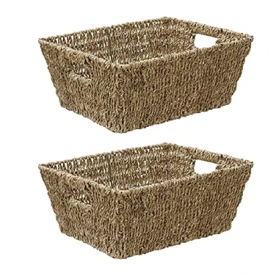 Image of JVL Large Hand Woven Seagrass Rectangular Storage Basket, H:16 x W:38 D:29cm, Capacity:14L, Set of 2