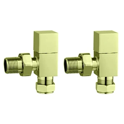 Image of Keenware KRA 215 Midas Square Towel Rail &amp; Radiator Angle Valves: Brushed Brass