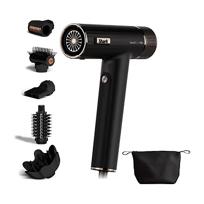 Image of Shark SpeedStyle Pro Hair Dryer, High Performance Velocity Dryer for All Types w/Scalp Shield Technology, 5 Attachments, Lightweight, Ionic, No Heat Damage, Storage Bag, Black HD752UK
