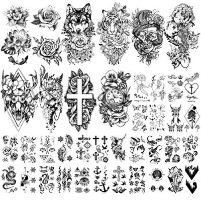 Image of Yazhiji 40 sheets Large Flowers Collection Waterproof Temporary Tattoos Lasting Fake Tattoo for Women and Girls.