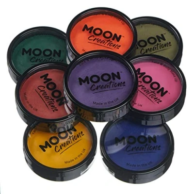 Image of Moon Creations Pro Face &amp; Body Makeup Darks Set 36g Professional Colour Paint Cake Pots For Painting Kids, Adults, Fancy Dress, Festivals, Halloween