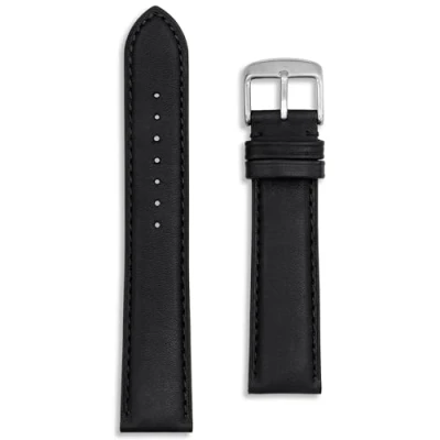 Image of Vintage Calf Leather Watch Strap 20mm Black Top Grain Italian Oiled Band Mens Ladies Quality Matched Stitching Silver and Gold Buckle Spring Bars Tool Included (Black, 20mm)