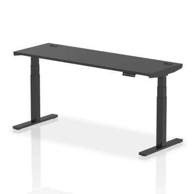 Image of Air 1800x600mm Height Adjustable Desk Black Top Cable Ports Leg