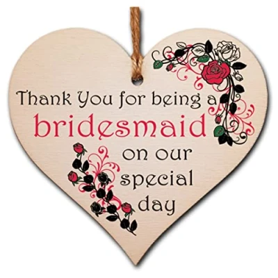 Image of Handmade Wooden Hanging Heart Plaque Gift Thank You for Being My Bridesmaid Wedding Novelty Keepsake