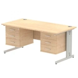 Image of Impulse 1600x800 Desk Maple Silver Cable Managed + 2x Fixed Pedestal