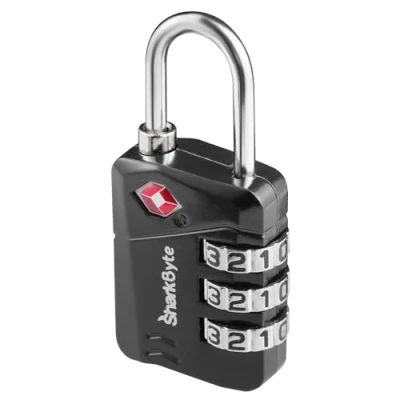 Image of SharkByte TSA Luggage Locks, 3 Dial Security Travel Combination Padlock, Lock for Suitcases Case, Zipper, Backpack, Bag Gym Locker Code Small (Pack of 1)