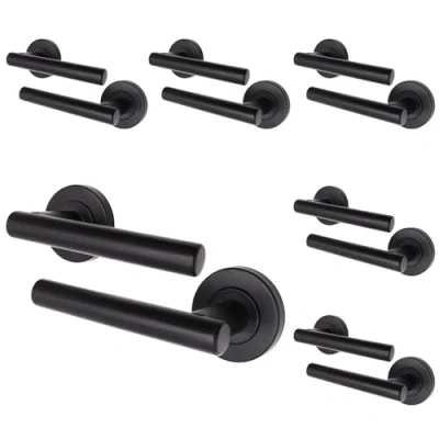 Image of EAI Black Internal Door Handle 6 Pairs Matt Lever on Rose Round Handles Oliena Range
