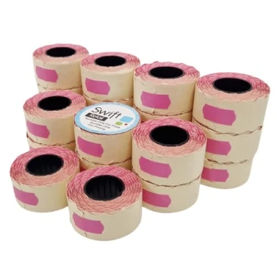 Image of Swift 26 x 12 mm Price Gun Labels Pink 20 Rolls 20,000 Stickers CT4 Wavy Edge Pricemarking Tags Fits Many Pricing Labellers