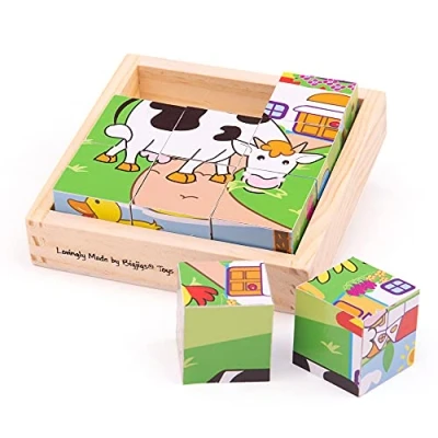 Image of Bigjigs Toys Animal Cube Jigsaw Puzzle 9 Piece Toddler Puzzles, Quality Puzzles for Kids, Educational Suitable 18 months +