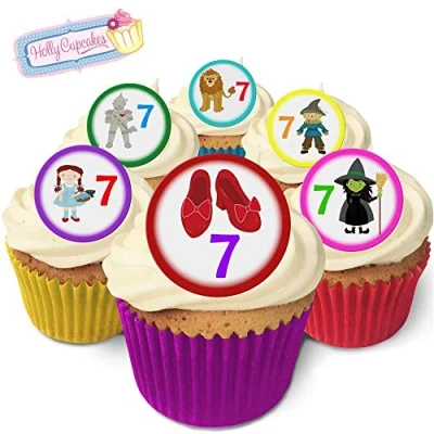 Image of 24 Pre Cut Edible Wafer Cake Toppers: Wizard of Oz 7th Birthday