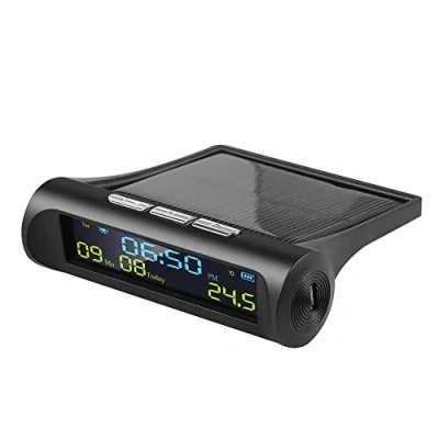 Image of OUHUAN Car Solar Digital Clock with LCD Time Date In Temperature Display for Personal Part Decoration A