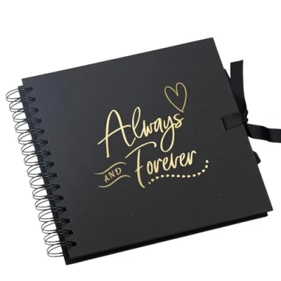 Image of Always and Forever Black Love Scrapbook Photo album or Guest Book Gold Script