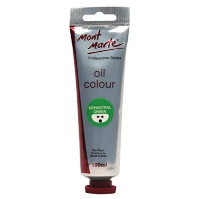 Image of MONT MARTE Premium Oil Paint, 100ml (3.4oz), Monastral Green, Good Coverage, Excellent Tinting Strength