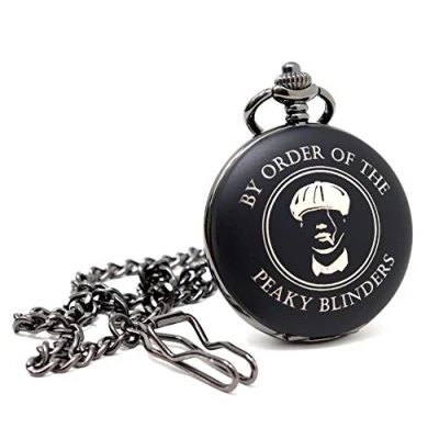 Image of Regalo Personalised Matte Black Pocket Watch in Gift Box Peaky Blinders Design (Design &amp; Back Engraving)