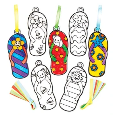 Image of Baker Ross AV224 Flip Flop Suncatcher Decoration Set for Children to Design Decorate and Display Creative Summer Craft Kids (Pack of 8)