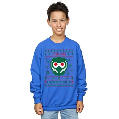 Image of Marvel Boys Guardians of The Galaxy Vol. 2 Star Lord Fair Isle Sweatshirt Royal Blue 5 6 Years
