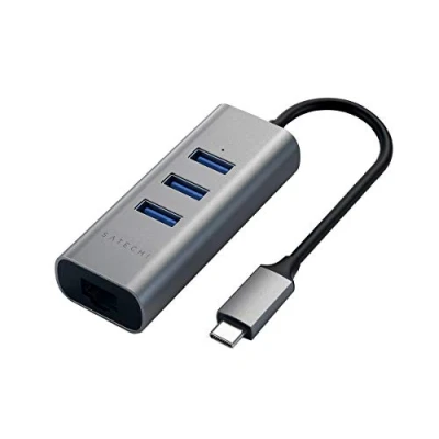 Image of SATECHI Type C 2 in 1 USB 3.0 Aluminum 3 Port Hub with Ethernet For M2/ M1 MacBook Pro/Air, iPad M2 Mac Mini, iMac (Space Gray)