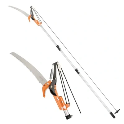 Image of VonHaus Telescopic Tree Pruner &amp; Lopper 2 in 1 Long Reach 3.3m Cutter, Retractable Extendable Pole Saw for Branches Lightweight Aluminium Pole, Steel Blade