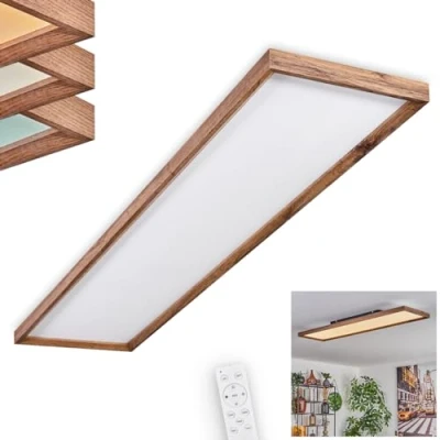 Image of LED ceiling light Longvic, dimmable made of metal/MDF/plastic in black/wood look/white, 36 watts, 350 4300 lumens, 2700 6500 Kelvin, 120 cm, dimmable/light colour can be changed via remote control