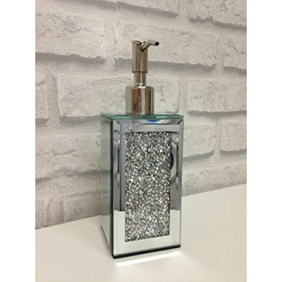 Image of DEENZ Crushed Crystal Diamond Silver mirrored glass soap dispenser Hand cream pump