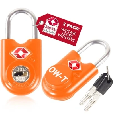 Image of TSA Approved Luggage Locks Padlocks (2 Pack) OW Travel Suitcase with Keys. Heavy Duty Zinc Alloy Key Lock for Luggage, Bag, Case, Backpack, Rucksack, Gym Locker (Orange)