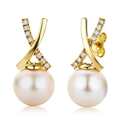 Image of Miore Earrings Women Freshwater Pearls Diamonds 1.465 ct Yellow Gold 18 Kt / 750